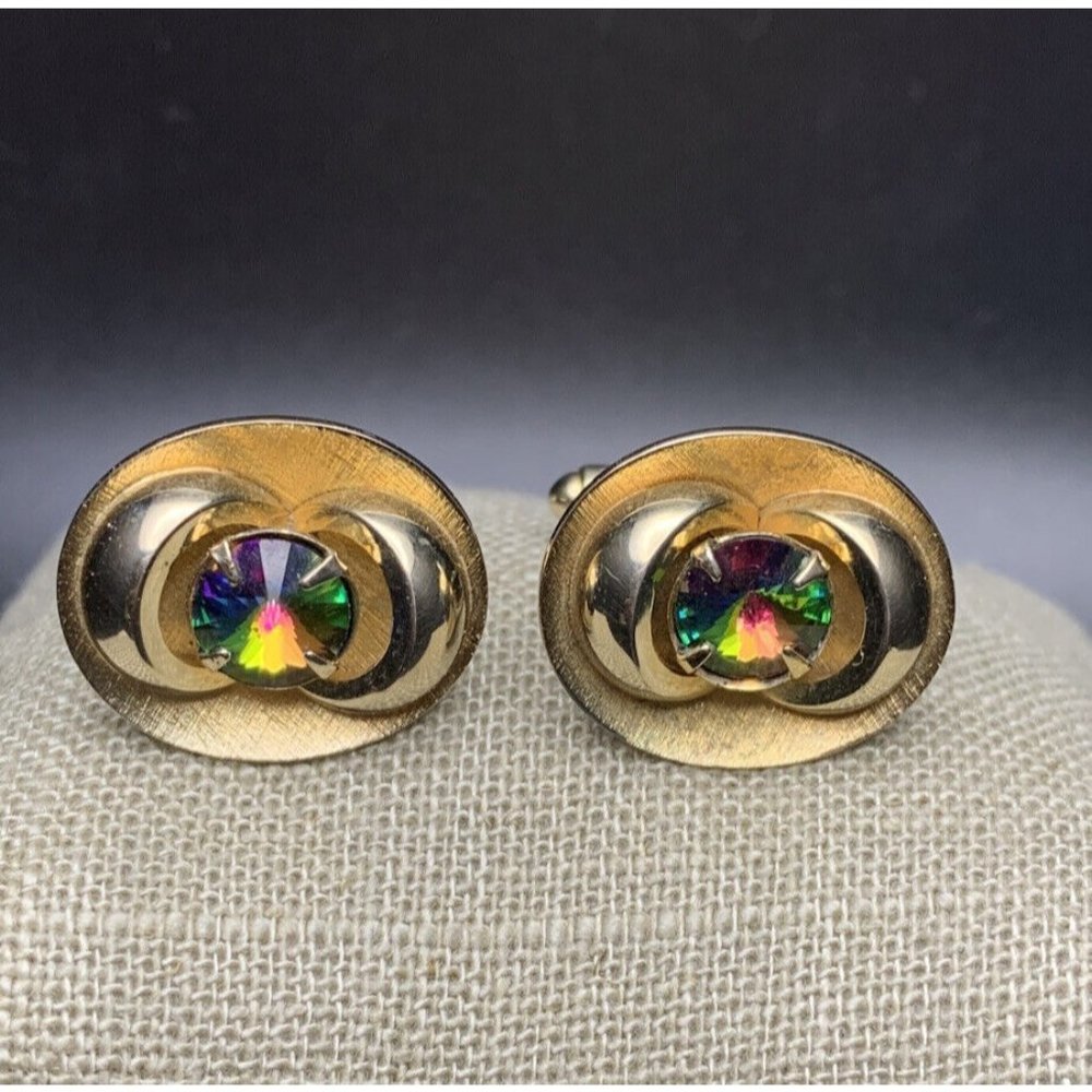 Vintage Shields Watermelon Rivoli Rhinestone Cufflinks